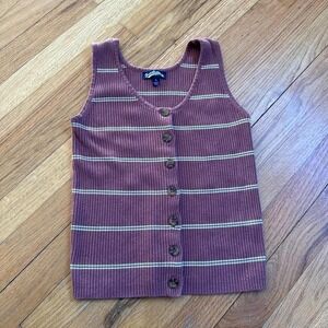 Burgundy and white striped button-up tank